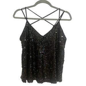 A’GACI - Black Sequin - Cross Back - V-Neck Tank Top - Size Small *NEW* Shirt